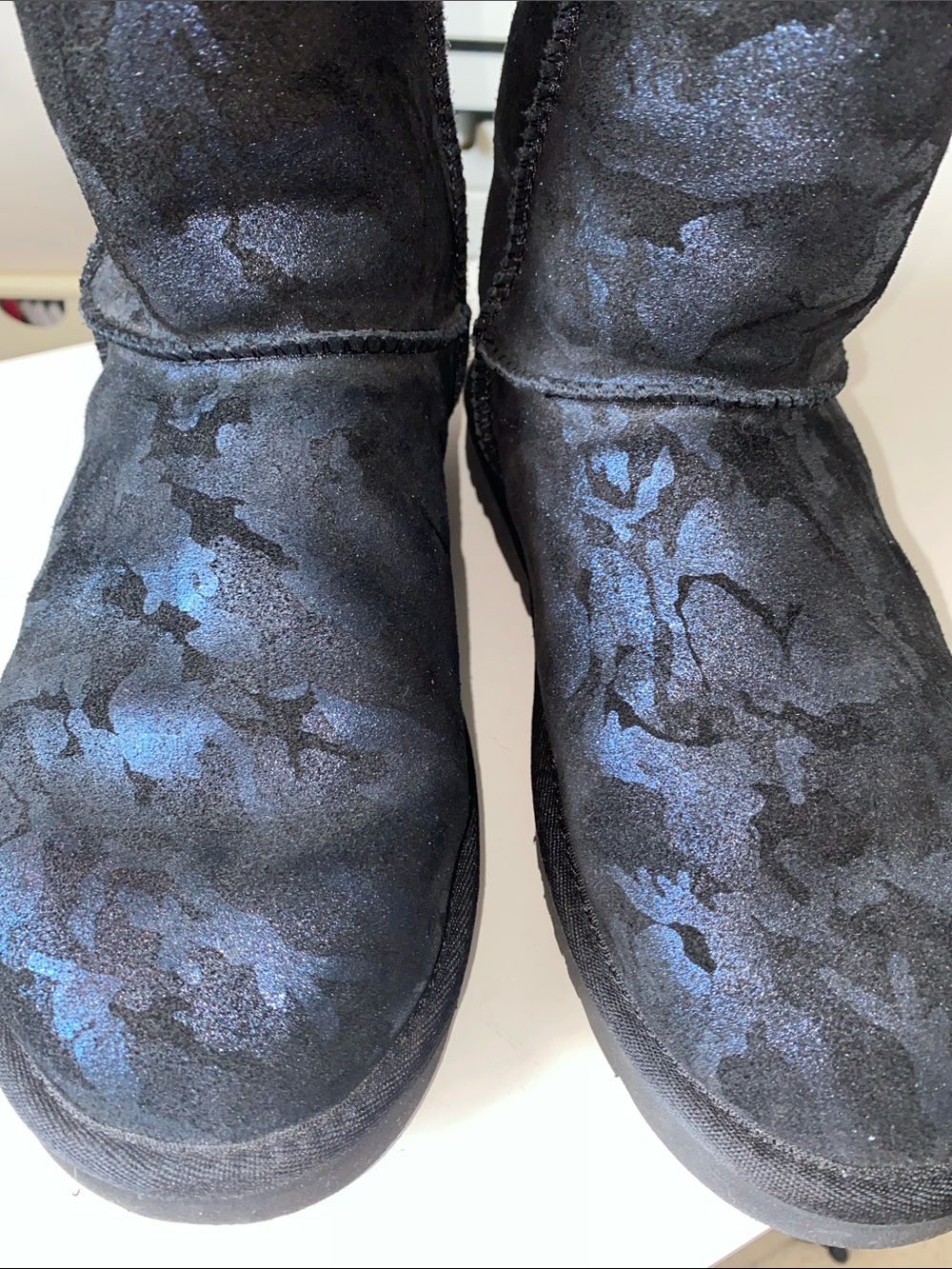 NWOT UGG Navy Metallic Suede Boots Size 8